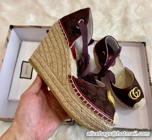 Latest Style Gucci GG Canvas Lace-up Platform Espadrilles 621240 Burgundy 2020