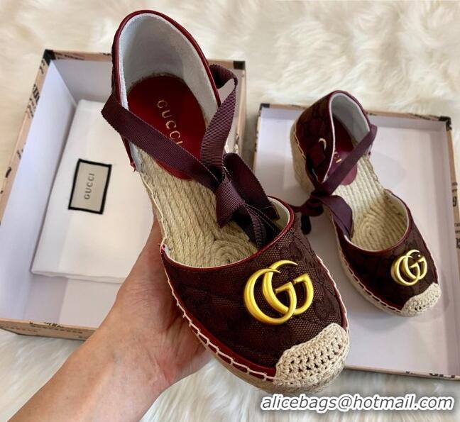 Latest Style Gucci GG Canvas Lace-up Platform Espadrilles 621240 Burgundy 2020