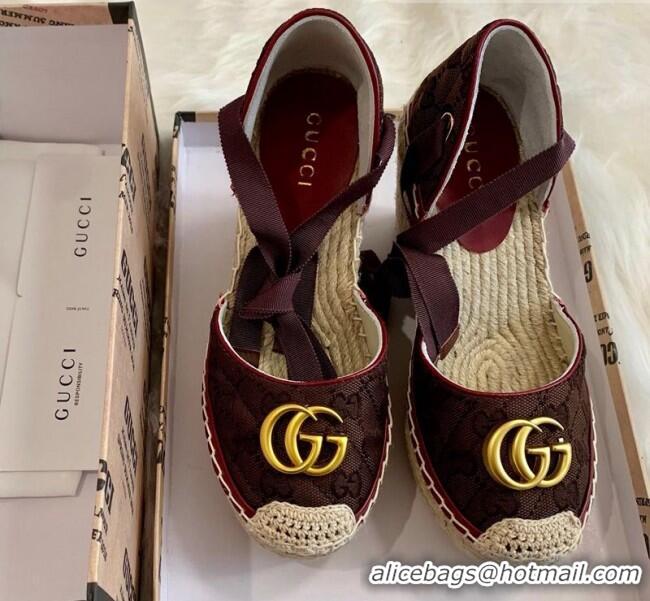 Latest Style Gucci GG Canvas Lace-up Platform Espadrilles 621240 Burgundy 2020