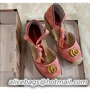 Top Quality Gucci GG Canvas Lace-up Platform Espadrilles 621240 Pink 2020