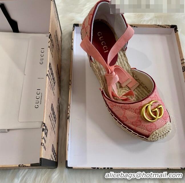 Top Quality Gucci GG Canvas Lace-up Platform Espadrilles 621240 Pink 2020