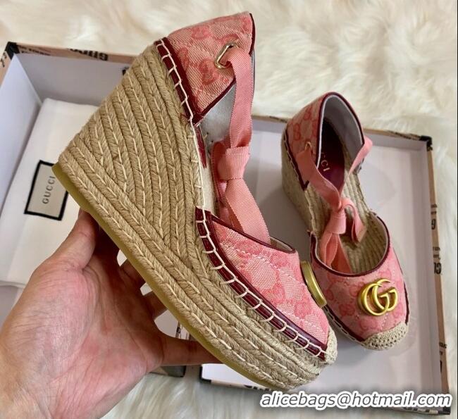 Top Quality Gucci GG Canvas Lace-up Platform Espadrilles 621240 Pink 2020