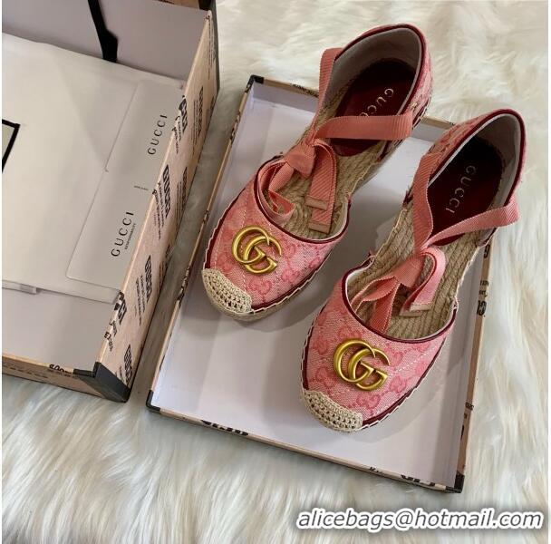 Top Quality Gucci GG Canvas Lace-up Platform Espadrilles 621240 Pink 2020