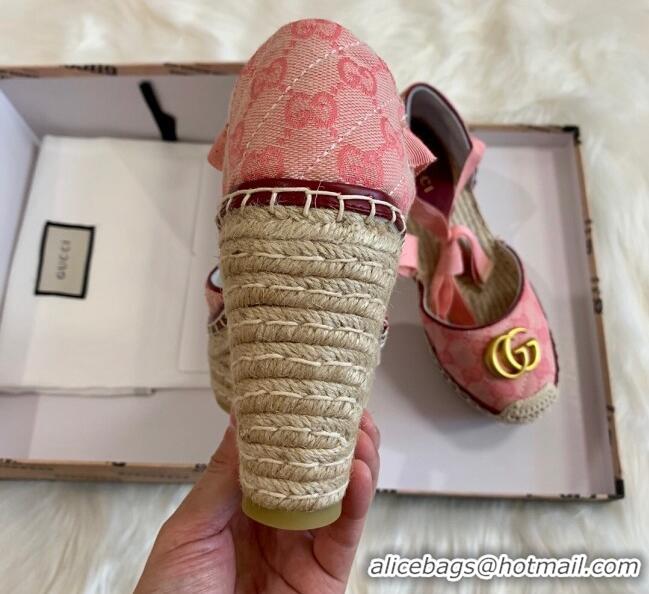 Top Quality Gucci GG Canvas Lace-up Platform Espadrilles 621240 Pink 2020