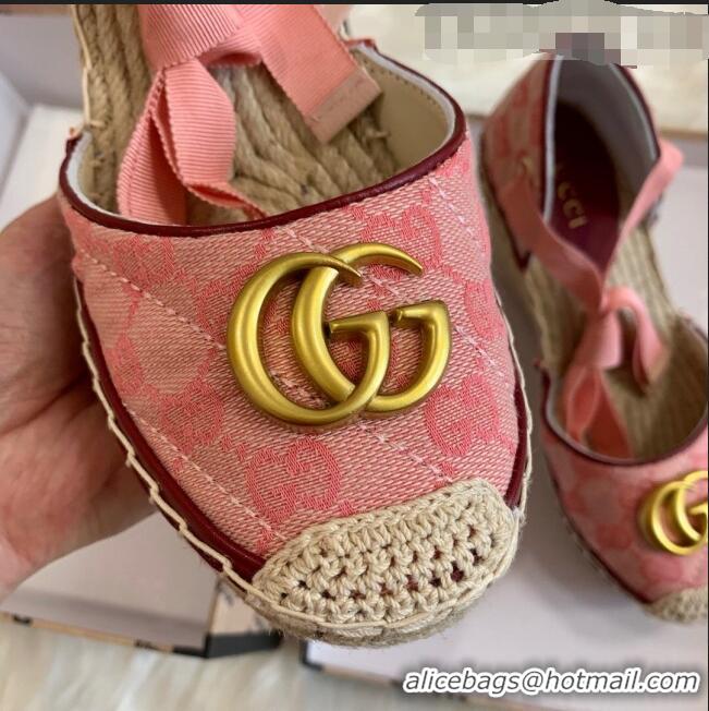 Top Quality Gucci GG Canvas Lace-up Platform Espadrilles 621240 Pink 2020