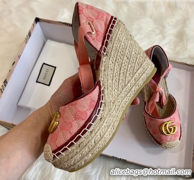 Top Quality Gucci GG Canvas Lace-up Platform Espadrilles 621240 Pink 2020