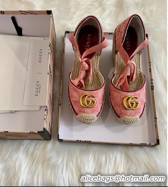 Top Quality Gucci GG Canvas Lace-up Platform Espadrilles 621240 Pink 2020