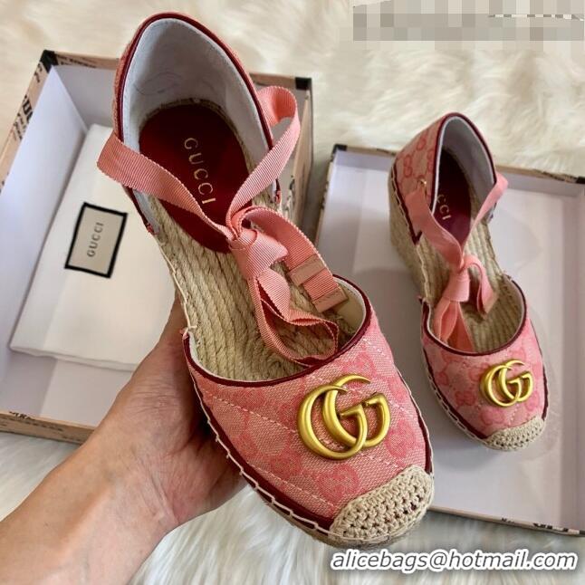 Top Quality Gucci GG Canvas Lace-up Platform Espadrilles 621240 Pink 2020