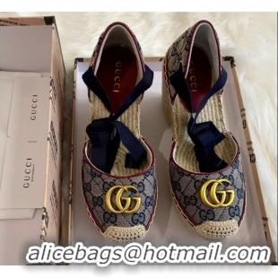 Buy Cheap Gucci GG Canvas Lace-up Platform Espadrilles 621240 Blue 2020