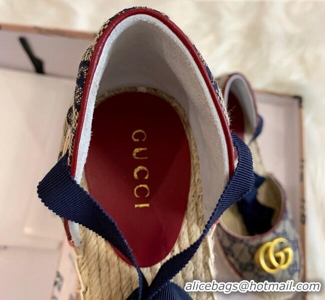 Buy Cheap Gucci GG Canvas Lace-up Platform Espadrilles 621240 Blue 2020