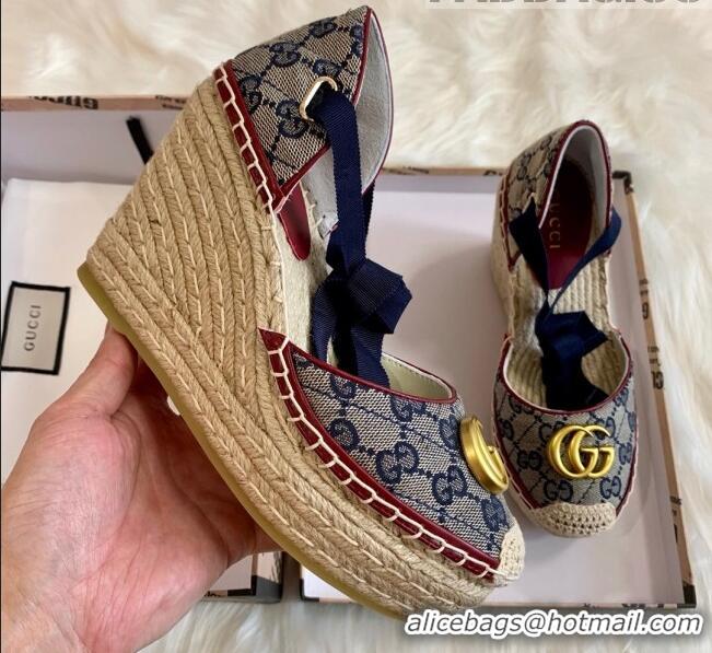 Buy Cheap Gucci GG Canvas Lace-up Platform Espadrilles 621240 Blue 2020