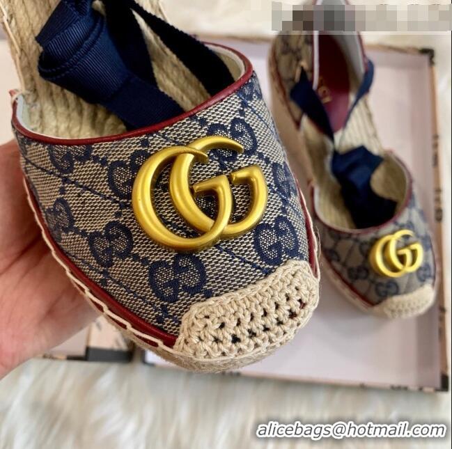 Buy Cheap Gucci GG Canvas Lace-up Platform Espadrilles 621240 Blue 2020