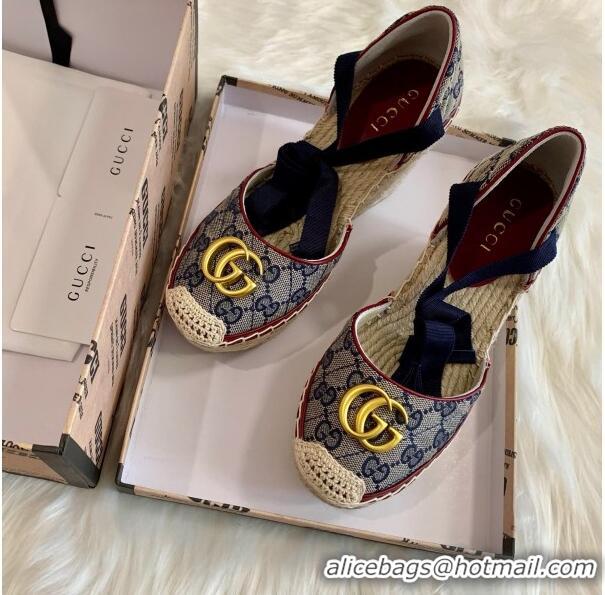 Buy Cheap Gucci GG Canvas Lace-up Platform Espadrilles 621240 Blue 2020