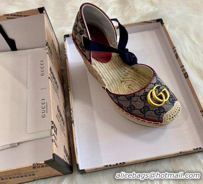 Buy Cheap Gucci GG Canvas Lace-up Platform Espadrilles 621240 Blue 2020