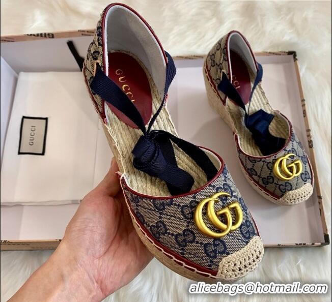 Buy Cheap Gucci GG Canvas Lace-up Platform Espadrilles 621240 Blue 2020