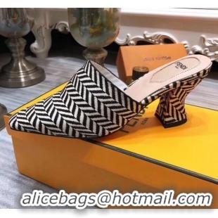 Cheapest Fendi Woven Leather High Heel Mules Sandals F33101 White/Black 2020