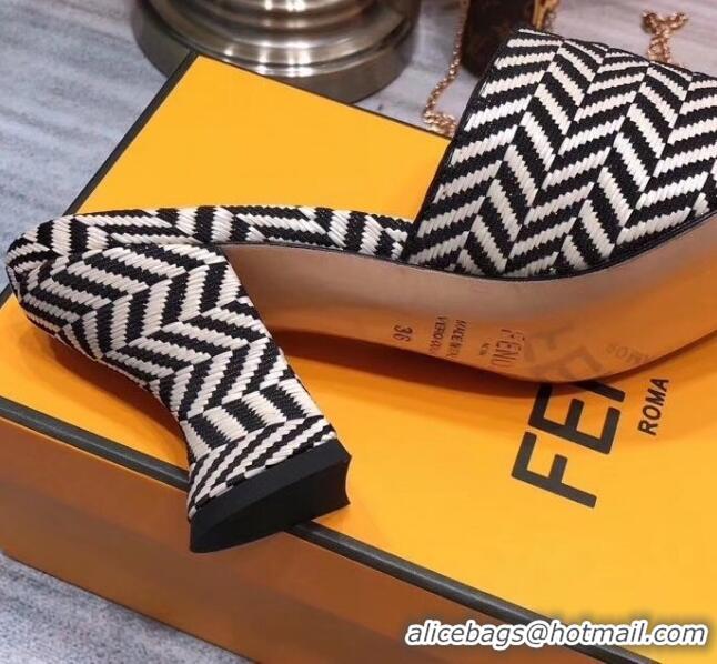 Cheapest Fendi Woven Leather High Heel Mules Sandals F33101 White/Black 2020