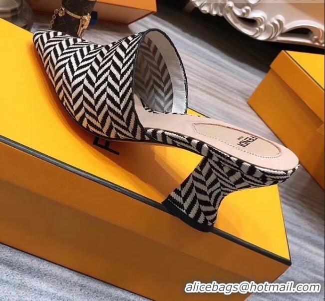 Cheapest Fendi Woven Leather High Heel Mules Sandals F33101 White/Black 2020