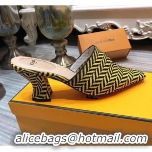 Best Price Fendi Woven Leather High Heel Mules Sandals F33101 Yellow 2020