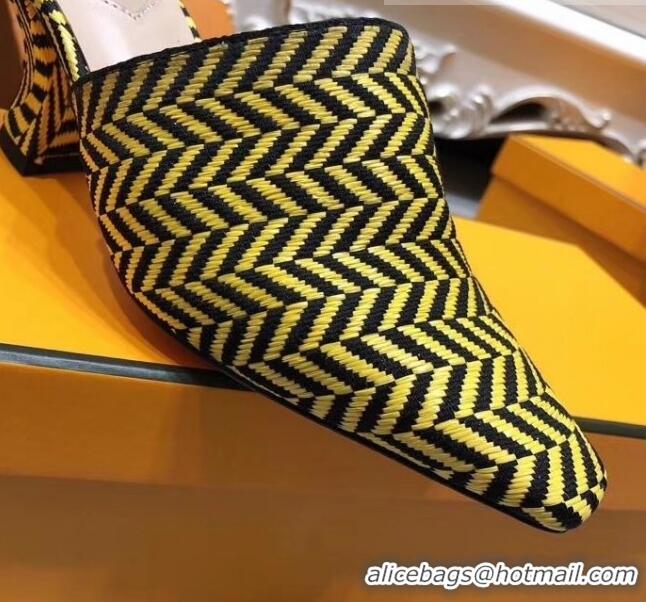 Best Price Fendi Woven Leather High Heel Mules Sandals F33101 Yellow 2020