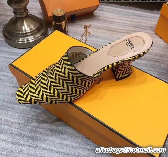 Best Price Fendi Woven Leather High Heel Mules Sandals F33101 Yellow 2020