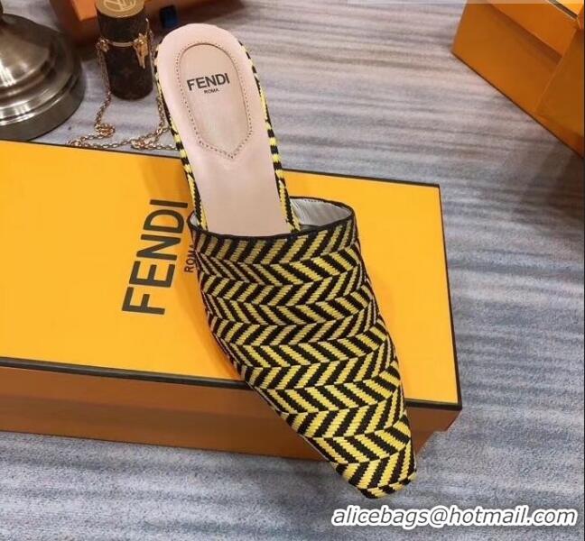 Best Price Fendi Woven Leather High Heel Mules Sandals F33101 Yellow 2020