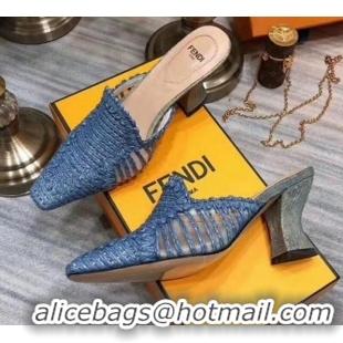 Discount Fendi Woven High Heel Mules Sandals F33104 Blue 2020