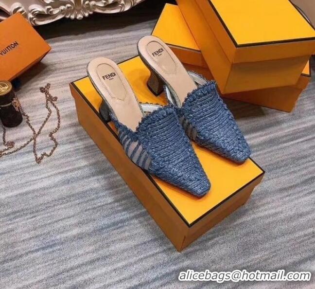 Discount Fendi Woven High Heel Mules Sandals F33104 Blue 2020