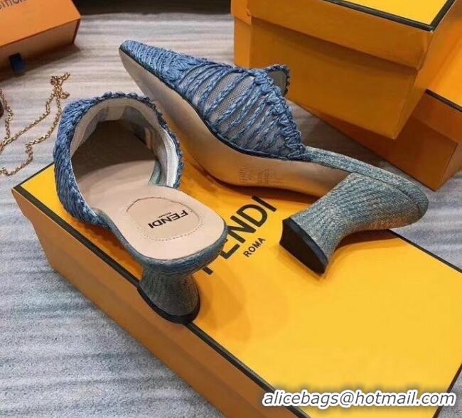 Discount Fendi Woven High Heel Mules Sandals F33104 Blue 2020