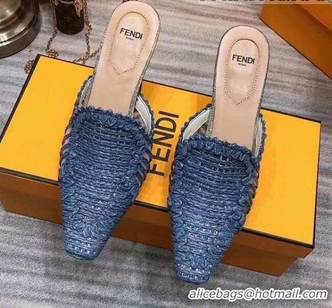 Discount Fendi Woven High Heel Mules Sandals F33104 Blue 2020