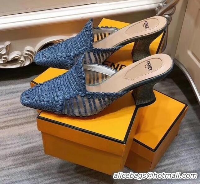 Discount Fendi Woven High Heel Mules Sandals F33104 Blue 2020