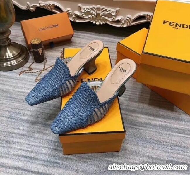 Discount Fendi Woven High Heel Mules Sandals F33104 Blue 2020