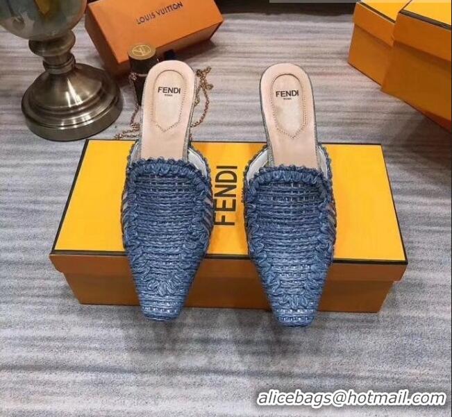 Discount Fendi Woven High Heel Mules Sandals F33104 Blue 2020