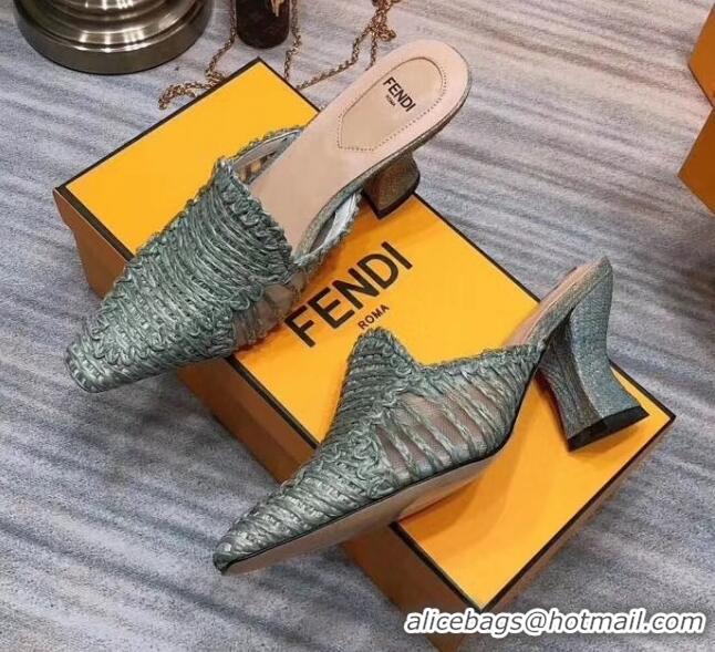 Classic Faux Fendi Woven High Heel Mules Sandals F33104 Green 2020