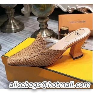 Popular Style Fendi Woven High Heel Mules Sandals F33104 Brown 2020