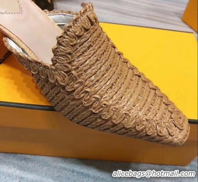 Popular Style Fendi Woven High Heel Mules Sandals F33104 Brown 2020