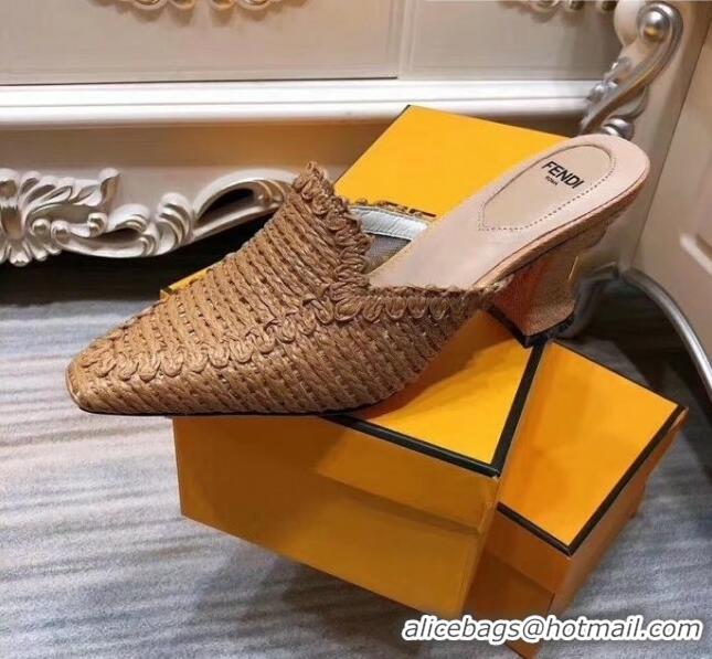 Popular Style Fendi Woven High Heel Mules Sandals F33104 Brown 2020