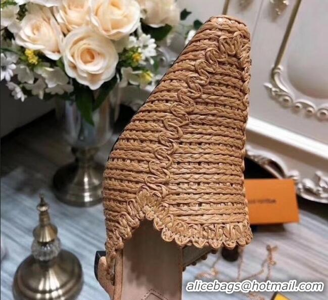 Popular Style Fendi Woven High Heel Mules Sandals F33104 Brown 2020