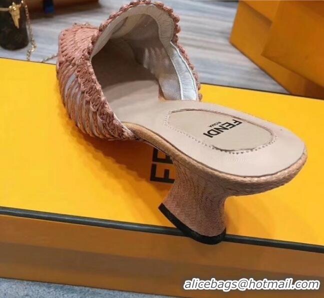 Duplicate Fendi Woven High Heel Mules Sandals F33104 Pink 2020