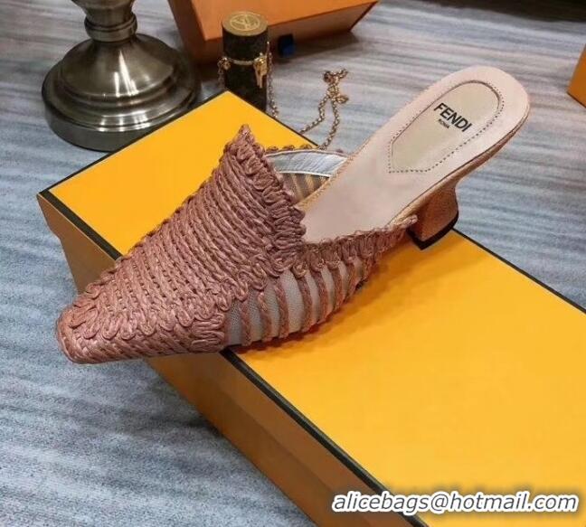 Duplicate Fendi Woven High Heel Mules Sandals F33104 Pink 2020