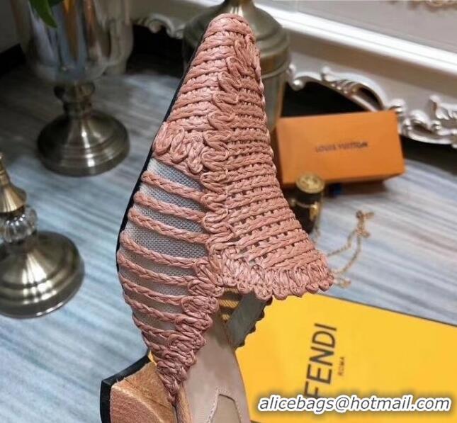 Duplicate Fendi Woven High Heel Mules Sandals F33104 Pink 2020