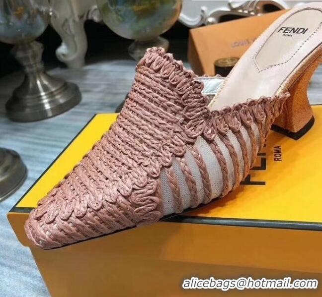 Duplicate Fendi Woven High Heel Mules Sandals F33104 Pink 2020