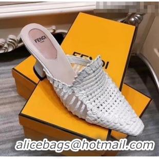 Cheapest Fendi Woven High Heel Mules Sandals F33104 White 2020