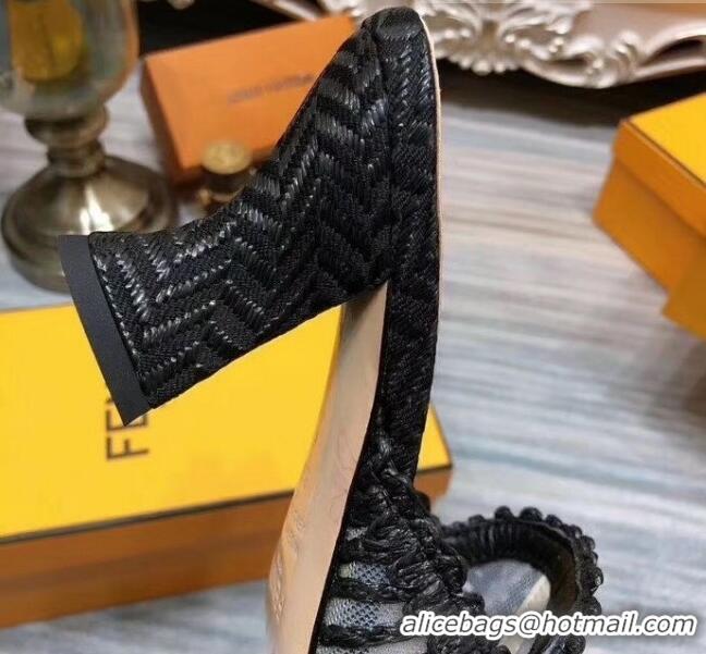 Good Looking Fendi Woven High Heel Mules Sandals F33104 Black 2020