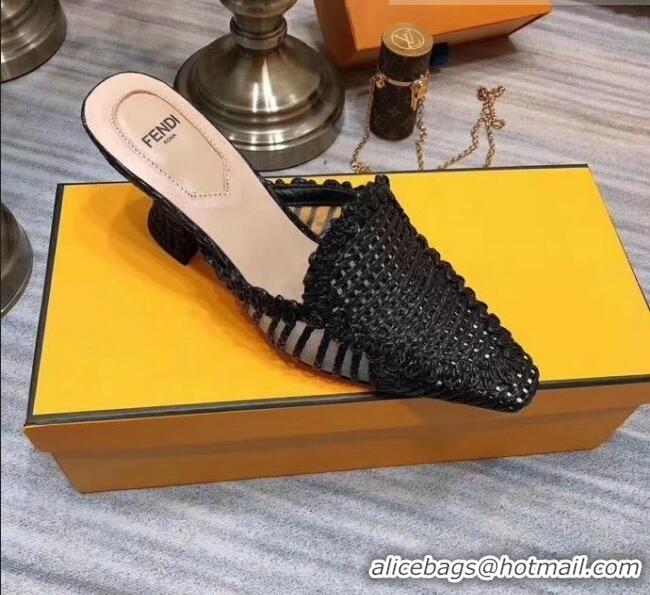 Good Looking Fendi Woven High Heel Mules Sandals F33104 Black 2020