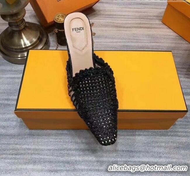 Good Looking Fendi Woven High Heel Mules Sandals F33104 Black 2020