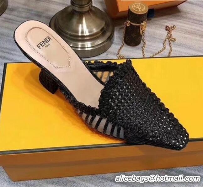 Good Looking Fendi Woven High Heel Mules Sandals F33104 Black 2020