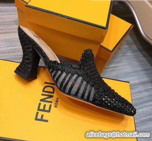 Good Looking Fendi Woven High Heel Mules Sandals F33104 Black 2020