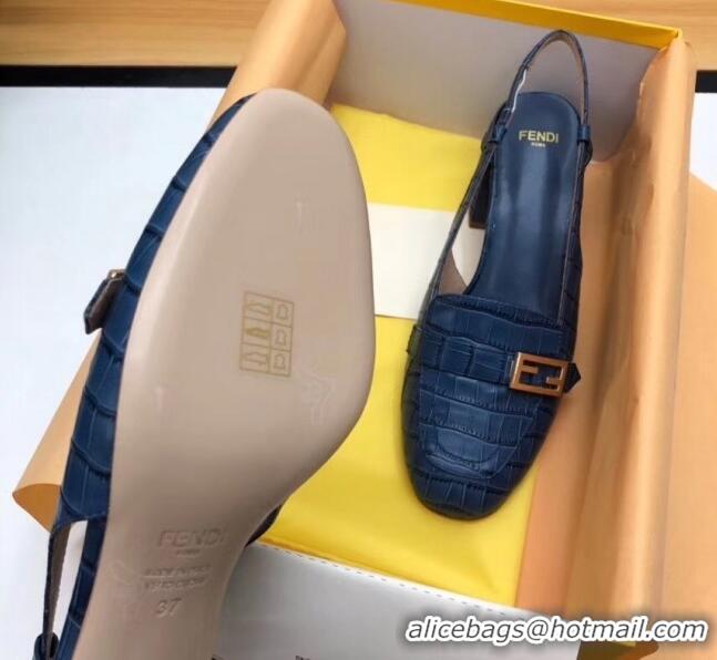 Well Crafted Fendi Crocodile Pattern Calfskin Promenade Slingbacks Loafers With 6cm Heel F42310 Blue 2020