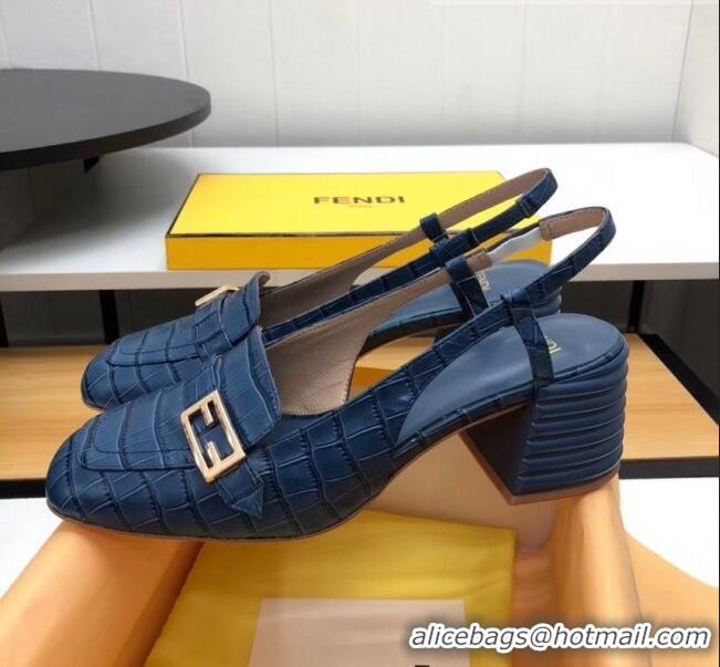 Well Crafted Fendi Crocodile Pattern Calfskin Promenade Slingbacks Loafers With 6cm Heel F42310 Blue 2020